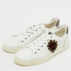 Pre Owned Dolce & Gabbana White Leather Embellished Heart Portofino Sneakers Size 45