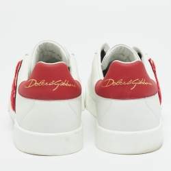 مملوكة مسبقًا Dolce & Gabbana White/Black Leather logo Patch Portofino Sneakers Size 43.5            