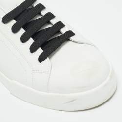 مملوكة مسبقًا Dolce & Gabbana White/Black Leather logo Patch Portofino Sneakers Size 43.5            