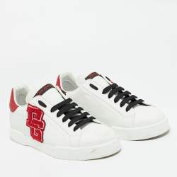 مملوكة مسبقًا Dolce & Gabbana White/Black Leather logo Patch Portofino Sneakers Size 43.5            
