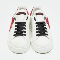 مملوكة مسبقًا Dolce & Gabbana White/Black Leather logo Patch Portofino Sneakers Size 43.5            