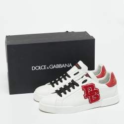 مملوكة مسبقًا Dolce & Gabbana White/Black Leather logo Patch Portofino Sneakers Size 43.5            