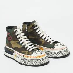 Pre Owned Dolce & Gabanna Green Camouflage Canvas High Top  Sneakers Size 44.5