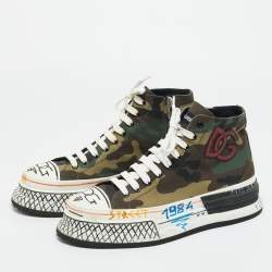Pre Owned Dolce & Gabanna Green Camouflage Canvas High Top  Sneakers Size 44.5
