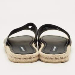 Pre Owned Dolce & Gabbana Black Leather Espadrille Flat Slides Size 45    