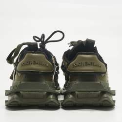 Pre Owned Dolce & Gabbana Green Leather and Nylon Space Lace Up Sneakers Size 40