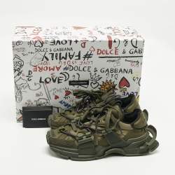 Pre Owned Dolce & Gabbana Green Leather and Nylon Space Lace Up Sneakers Size 40