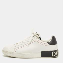 Pre Owned Dolce & Gabbana White/Black Leather Portofino Low Top Sneakers Size 42.5