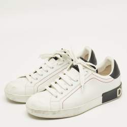 Pre Owned Dolce & Gabbana White/Black Leather Portofino Low Top Sneakers Size 42.5