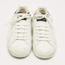 Pre Owned Dolce & Gabbana White/Black Leather Portofino Low Top Sneakers Size 42.5