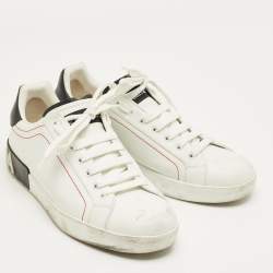 Pre Owned Dolce & Gabbana White/Black Leather Portofino Low Top Sneakers Size 42.5