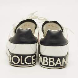 Pre Owned Dolce & Gabbana White/Black Leather Portofino Low Top Sneakers Size 42.5