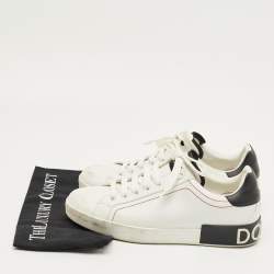 Pre Owned Dolce & Gabbana White/Black Leather Portofino Low Top Sneakers Size 42.5