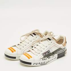 Pre Owned Dolce & Gabbana White Leather King Angels Portofino Low top Sneakers Size 43