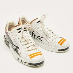 Pre Owned Dolce & Gabbana White Leather King Angels Portofino Low top Sneakers Size 43