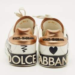 Pre Owned Dolce & Gabbana White Leather King Angels Portofino Low top Sneakers Size 43