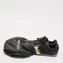 مملوكة مسبقًا حذاء رياضي دولتشي أند غابانا شعار DG جلد أسود ونايلون وجلد لامع برباط مقاس 45