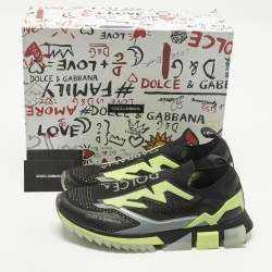 مملوكة �مسبقًا Dolce & Gabbana Sorrento Size 44.5 Black Knit Fabric and Rubber Slip On Sneakers