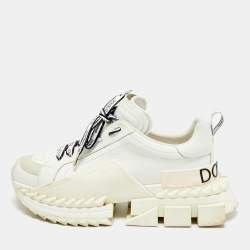 مملوكة مسبقًا Dolce & Gabbana Super King Size 42 White Leather and Suede Lace Up Sneakers