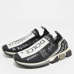 Pre Owned Dolce & Gabbana Sorrento Size 42 Black/White Knit Fabric Slip On Sneakers