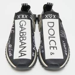 Pre Owned Dolce & Gabbana Sorrento Size 42 Black/White Knit Fabric Slip On Sneakers