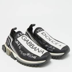 Pre Owned Dolce & Gabbana Sorrento Size 42 Black/White Knit Fabric Slip On Sneakers