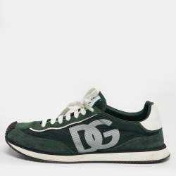 Pre Owned Dolce & Gabbana Cushion Size 44 Green Mesh and Suede Lace Up Sneakers