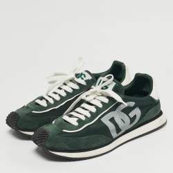 Pre Owned Dolce & Gabbana Cushion Size 44 Green Mesh and Suede Lace Up Sneakers