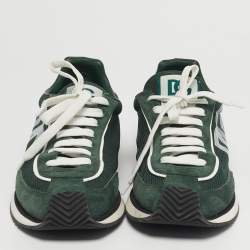 Pre Owned Dolce & Gabbana Cushion Size 44 Green Mesh and Suede Lace Up Sneakers
