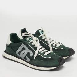 Pre Owned Dolce & Gabbana Cushion Size 44 Green Mesh and Suede Lace Up Sneakers