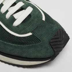 Pre Owned Dolce & Gabbana Cushion Size 44 Green Mesh and Suede Lace Up Sneakers