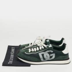 Pre Owned Dolce & Gabbana Cushion Size 44 Green Mesh and Suede Lace Up Sneakers