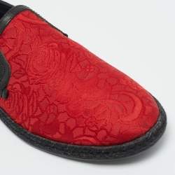 مملوكة مسبقًا Dolce & Gabbana Size 40 Red Brocade Fabric and Leather Slip On Espadrille