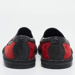 مملوكة مسبقًا Dolce & Gabbana Size 40 Red Brocade Fabric and Leather Slip On Espadrille