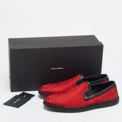 مملوكة مسبقًا Dolce & Gabbana Size 40 Red Brocade Fabric and Leather Slip On Espadrille