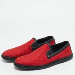 مملوكة مسبقًا Dolce & Gabbana Size 40 Red Brocade Fabric and Leather Slip On Espadrille