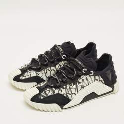 Pre Owned Dolce & Gabbana ns1 Size 42 Black/White Canvas and Suede Lace Up Sneakers