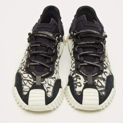 Pre Owned Dolce & Gabbana ns1 Size 42 Black/White Canvas and Suede Lace Up Sneakers