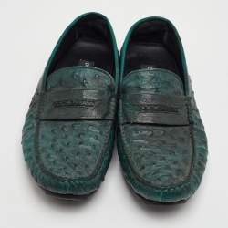 Pre Owned Dolce & Gabbana Size 41 Dark Green Ostrich Leather Slip On Loafers