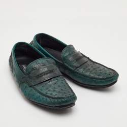 Pre Owned Dolce & Gabbana Size 41 Dark Green Ostrich Leather Slip On Loafers