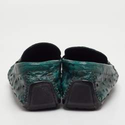 Pre Owned Dolce & Gabbana Size 41 Dark Green Ostrich Leather Slip On Loafers