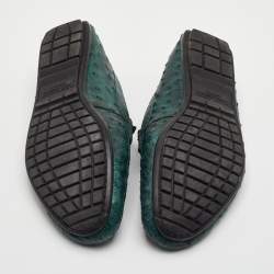 Pre Owned Dolce & Gabbana Size 41 Dark Green Ostrich Leather Slip On Loafers