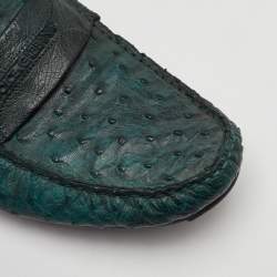 Pre Owned Dolce & Gabbana Size 41 Dark Green Ostrich Leather Slip On Loafers