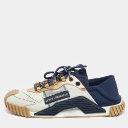 Pre Owned Dolce & Gabbana Ns1 Size 44 Navy Tricolor Leather, Mesh and Neoprene Lace Up Sneakers