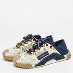 Pre Owned Dolce & Gabbana Ns1 Size 44 Navy Tricolor Leather, Mesh and Neoprene Lace Up Sneakers