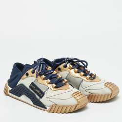 Pre Owned Dolce & Gabbana Ns1 Size 44 Navy Tricolor Leather, Mesh and Neoprene Lace Up Sneakers
