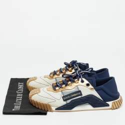 Pre Owned Dolce & Gabbana Ns1 Size 44 Navy Tricolor Leather, Mesh and Neoprene Lace Up Sneakers