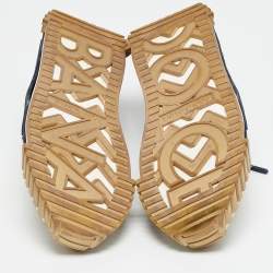 Pre Owned Dolce & Gabbana Ns1 Size 44 Navy Tricolor Leather, Mesh and Neoprene Lace Up Sneakers