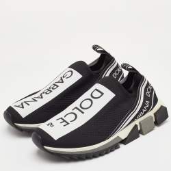 Pre Owned Dolce & Gabbana Sorrento Size 43 Black/White Knit Fabric Logo Slip On Sneakers