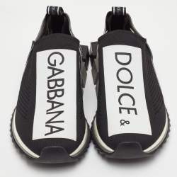 Pre Owned Dolce & Gabbana Sorrento Size 43 Black/White Knit Fabric Logo Slip On Sneakers